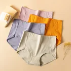 Женское нижнее белье с завышенной талией средней длины, Удобные однотонные трусики, простое нижнее белье, женские хлопковые дышащие трусы с промежностью