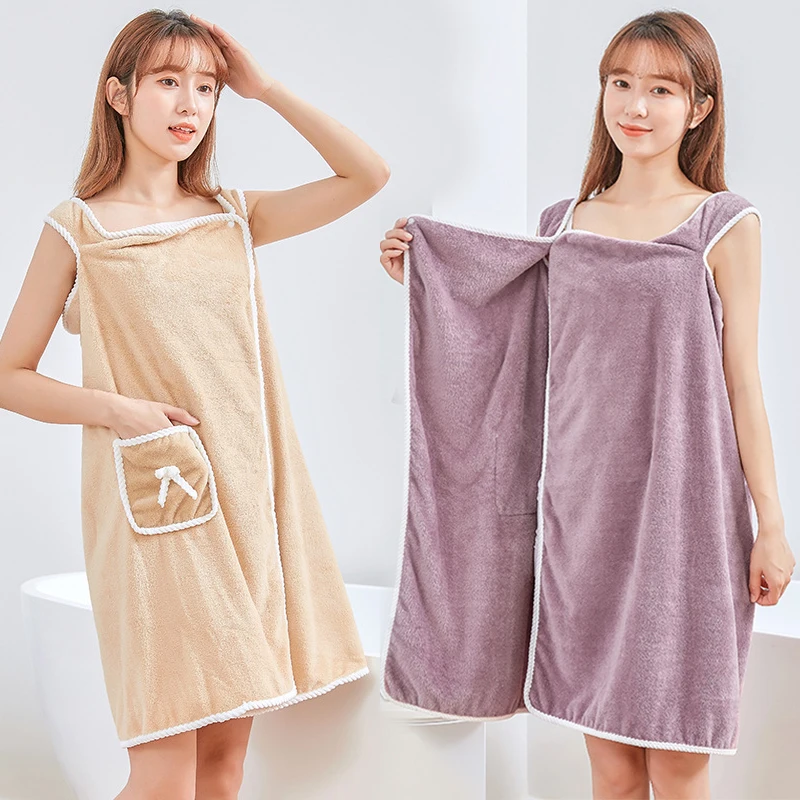 

Bathrobe Wearable Bath Towel Absorbent Comfort Breathable Bath Skirt Coral Velvet Shower Towel Quick-dry Women Bathrobe