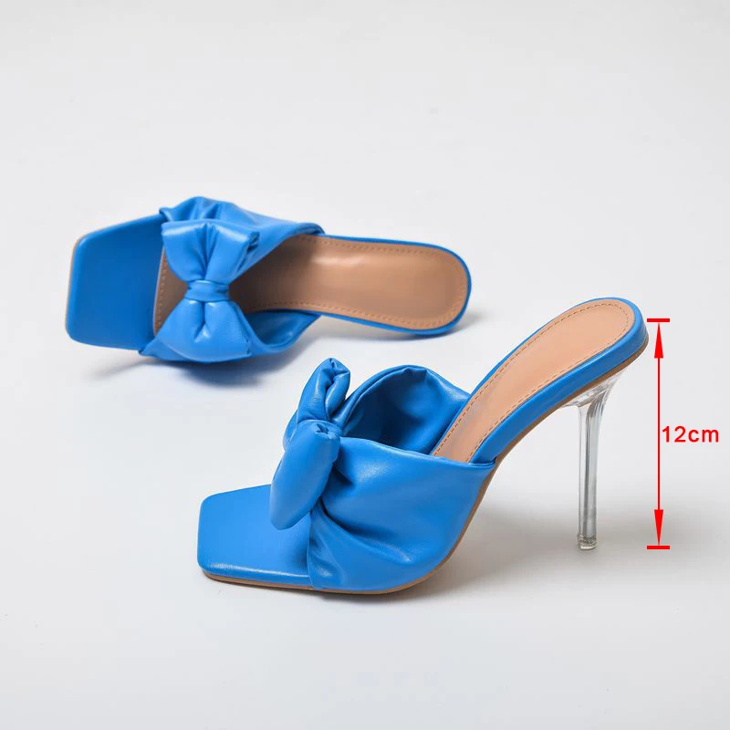 

Women Slippers Square Toe Ladies Fashion Sexy Summer Sandals Plus Size Female Bowknot Stiletto High Heels Shoes Female Footwear
