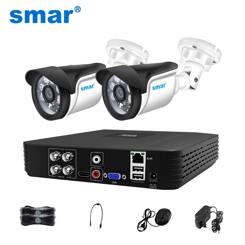 

Система видеонаблюдения Smar, 4 канала, 1080N, 5 в 1, AHD, DVR, 2 шт., наружная цилиндрическая камера ночного видения 720P/1080P