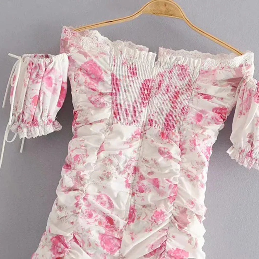 Летнее платье с открытыми плечами облегающее мини Леди Цветочный Принт без