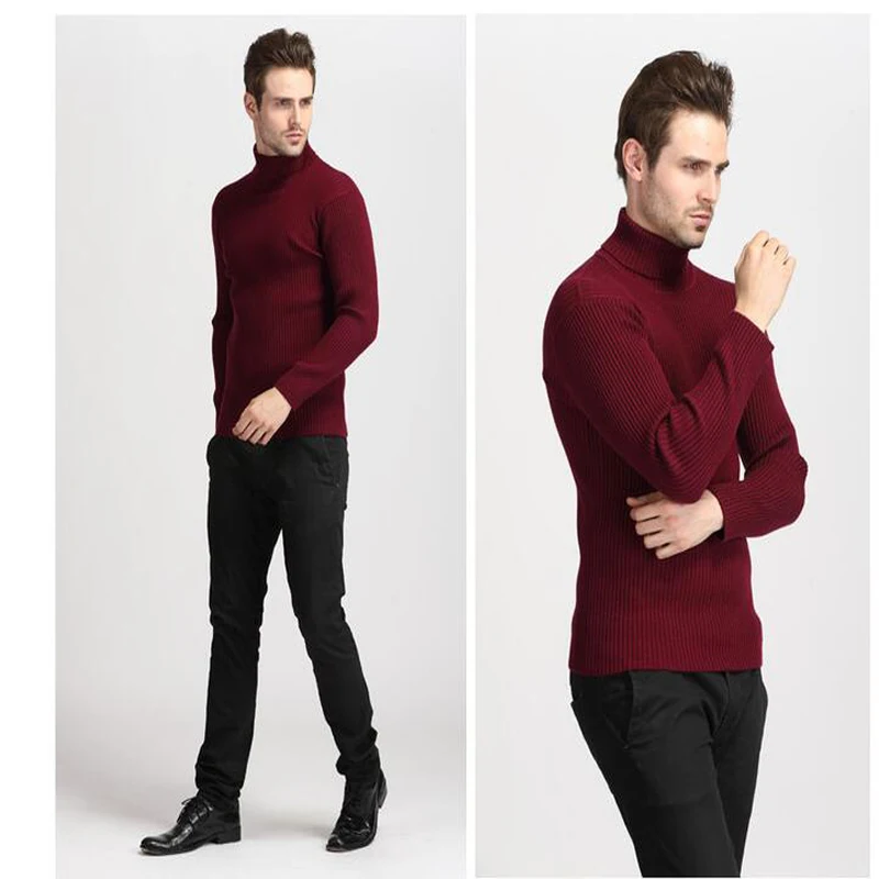 red sweater xmas Мужской свитер, зимний мужской вязаный шерстяной свитер с высоким воротом, синий, черный, фиолетовый цвета, размера плюс 3XL M 100 кг, рождественские свитера для мужчин - Цвет: red sweater xmas