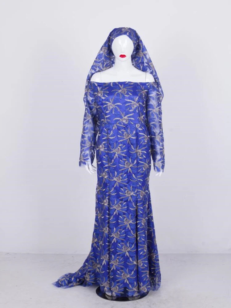 Африканские кружевные платья для женщин Bazin Riche вышитые длинные русалки размера