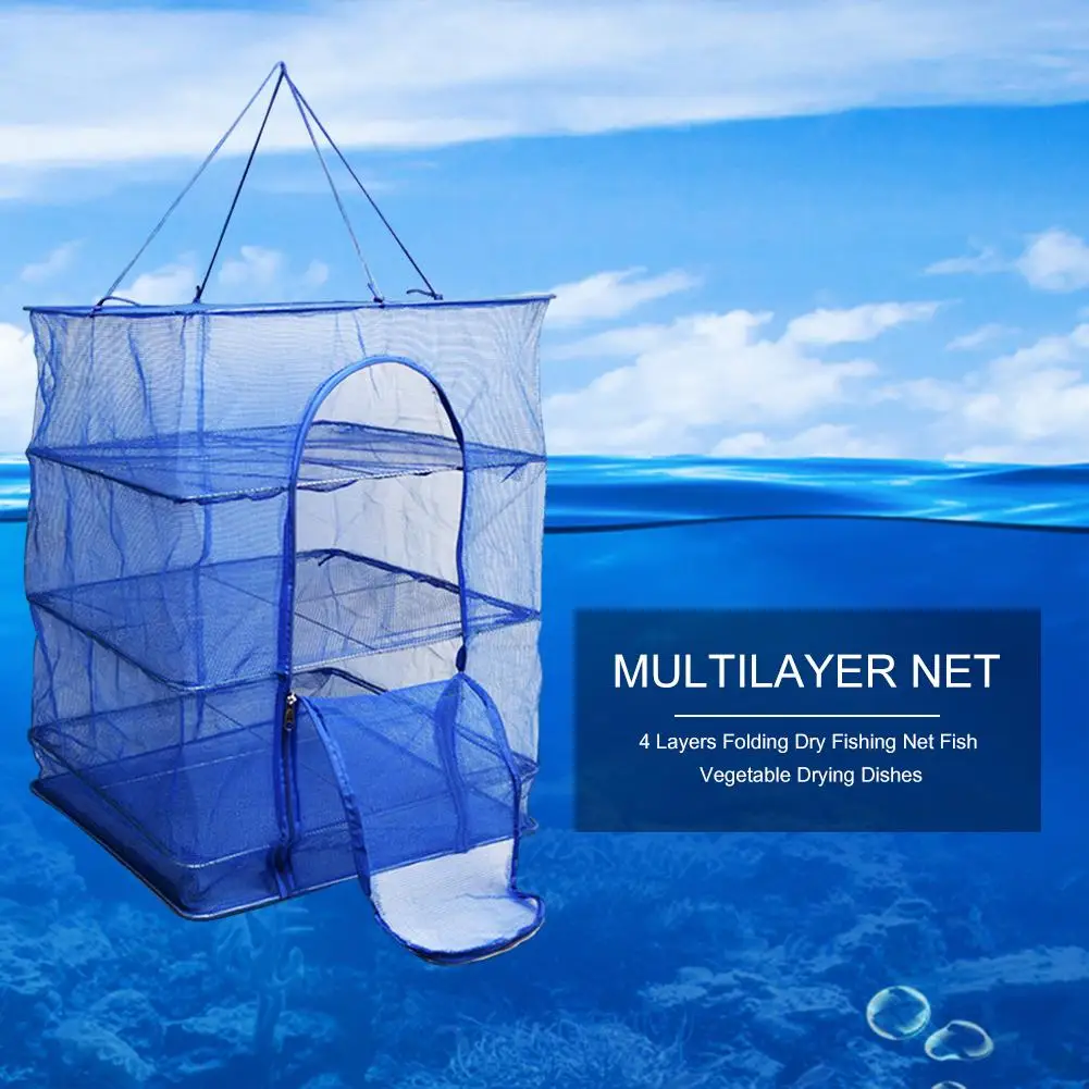 Foldable 4 Layers Fish Net Drying Rack Folding Mesh Hanging Non-Toxic Vegetable Dishes Hanger Dryer | Спорт и развлечения