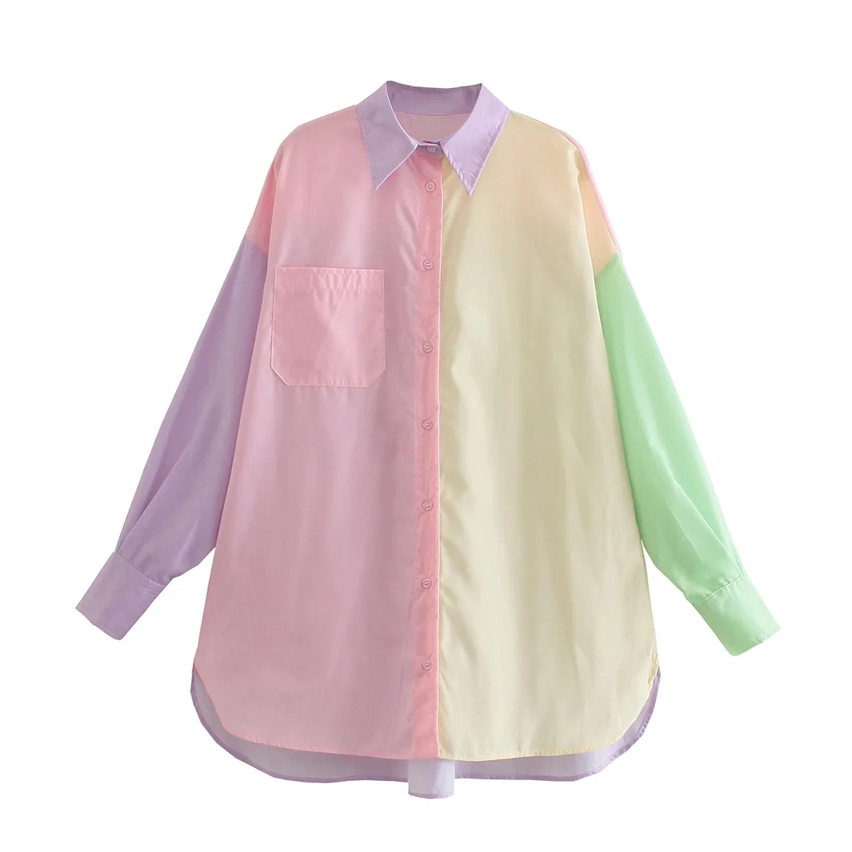

Foridol Mutil Rainbow Oversized Long Shirt Women Spring Autumn Casual Loose Button Up Streetwear Slit Blouse Tops 2021 New Top