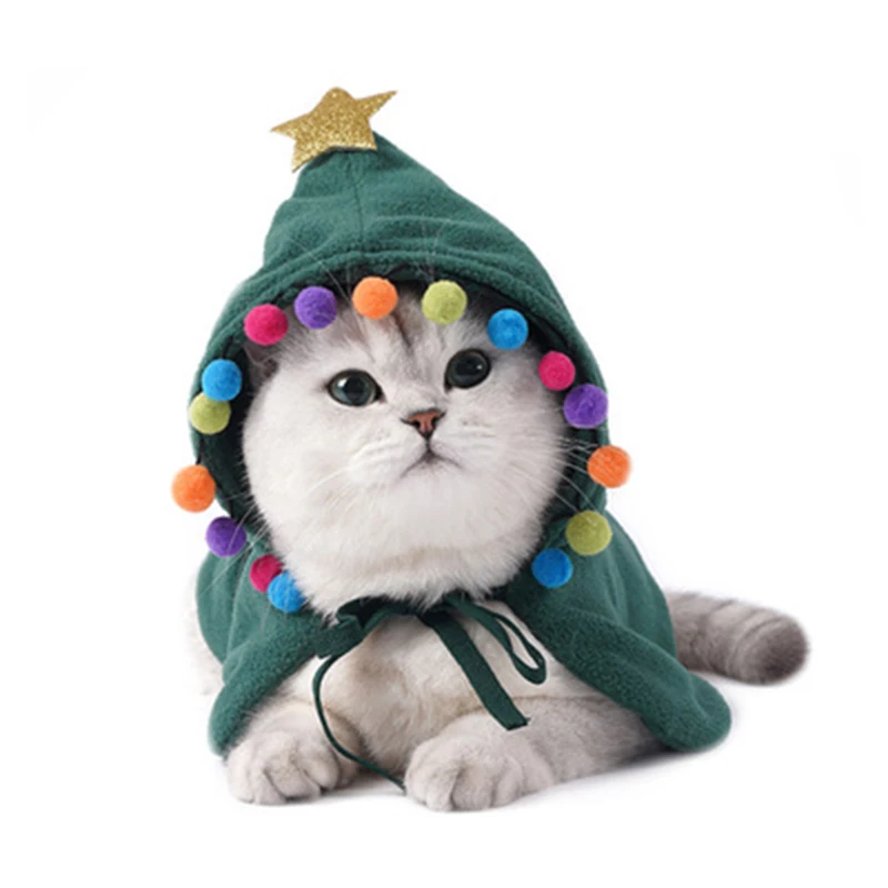 

Cat Christmas Gifts Cloak Funny Cats Costume Warm Halloween Disguise Cat Hooded Clothes for Small Pets Photos Props Accessories