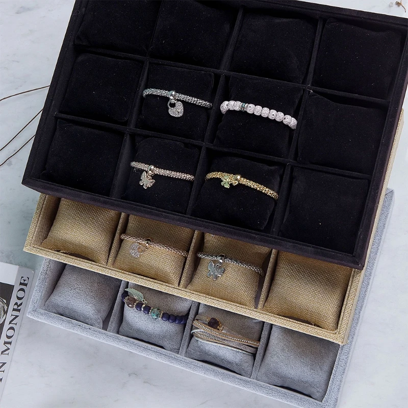 

12 Grid Watch Jewelry Tray Organizer Bracelet Display Showcase Without Lid Tray Jewelry Storage Holder Gifts for Men Women Girls