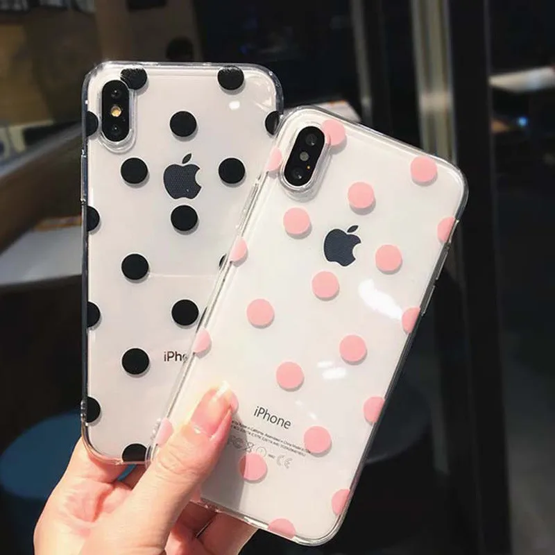 Kowkaka Clear Cute Wave Point  Phone Case For iPhone 13 12 11 Pro Max 5 5s SE 6 6s 7 8 Plus X XR XS Max Love Heart Fundas Shell