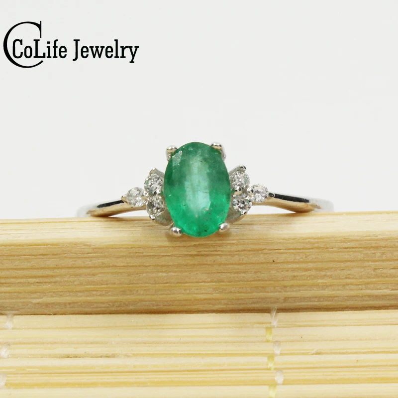 Женское кольцо из серебра 0 4 пробы с натуральным изумрудом 925 карат Х6 мм|ring design|ring
