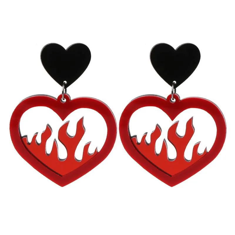 

Statement Big Acrylic Red Heart Fire Dangle Earrings For Women Hip Hop Night Club Lady Punk Fashion Earrings Jewelry Pendientes