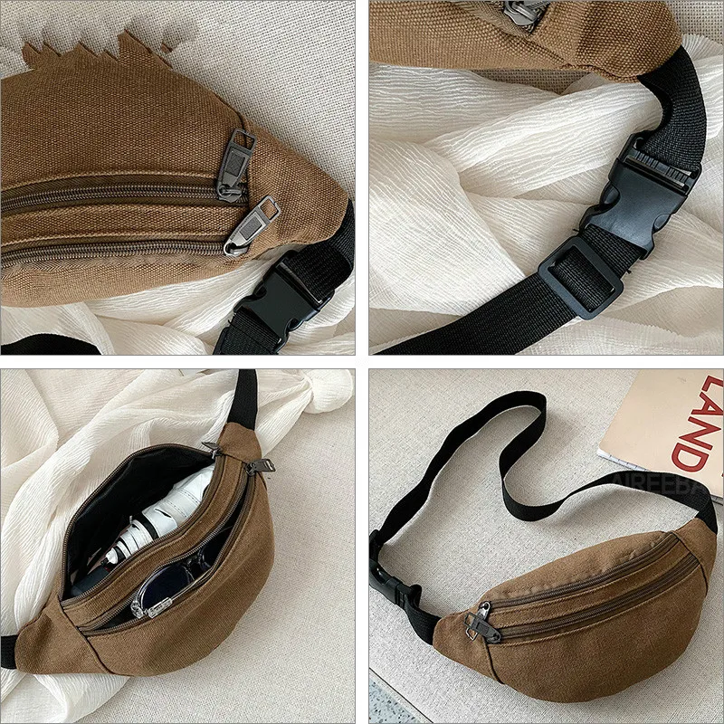 

Waist Bag Casual Functional Money Phone Pouch Belt Bag Women Bag for Belt Canvas Hip Bag Fanny Pack Banana bag