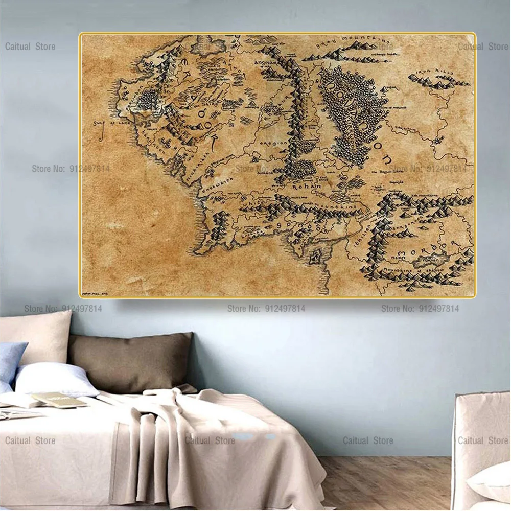 Винтажные постеры для видеоигр Карта мира картина из фильма Средняя Земля