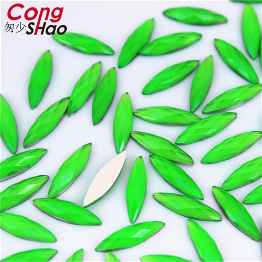 Green Cong Shao, 100 шт, 4*15 мм, AB, прозрачные, конский глаз, смола, стразы, отделка, кристаллы, плоская задняя сторона, для свадебного платья, пуговицы, украшение, ZZ214 - Цвет: Green