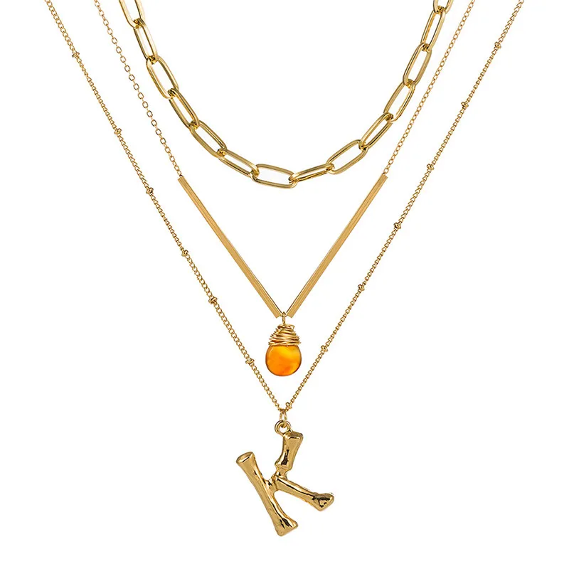 Женское многослойное металлическое ожерелье с подвеской в виде букв