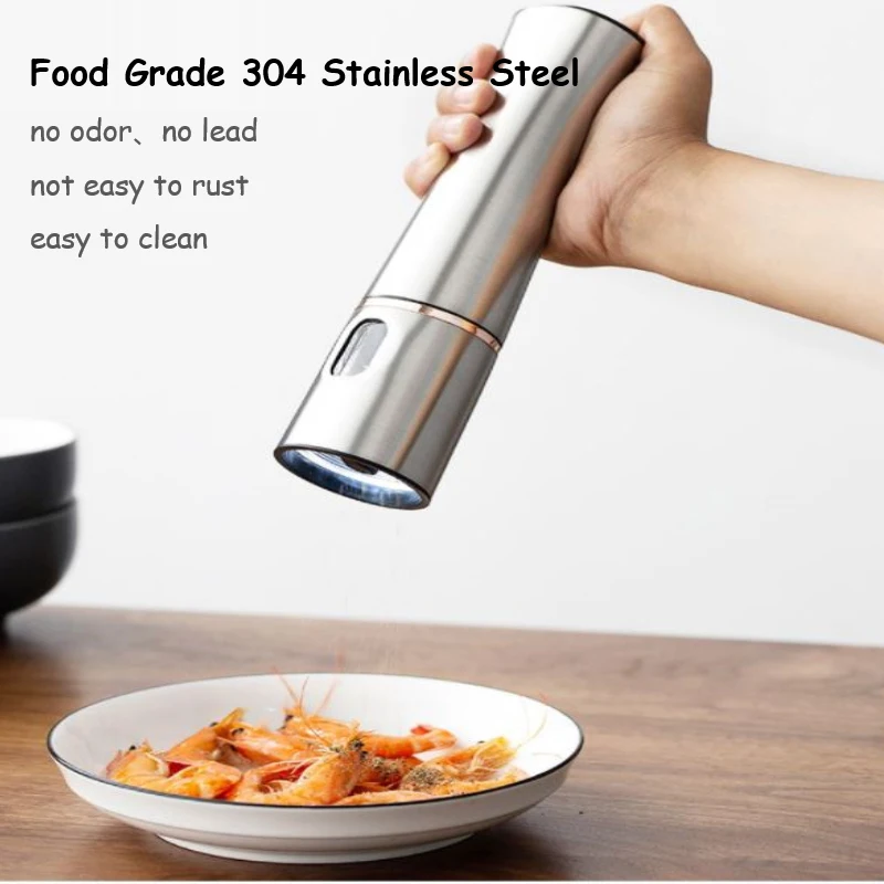 

Automatic Salt Pepper Grinder Electric Stainless Steel Burr Mill For Herb Pepper Spice Adjustable Kitchen Grinding Gadgets Gift