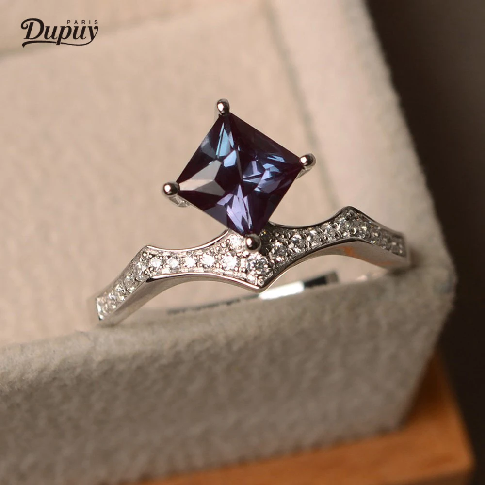 Александритовое кольцо с камнем рождения июня из стерлингового серебра 6 мм обручальное кольцо принцессы