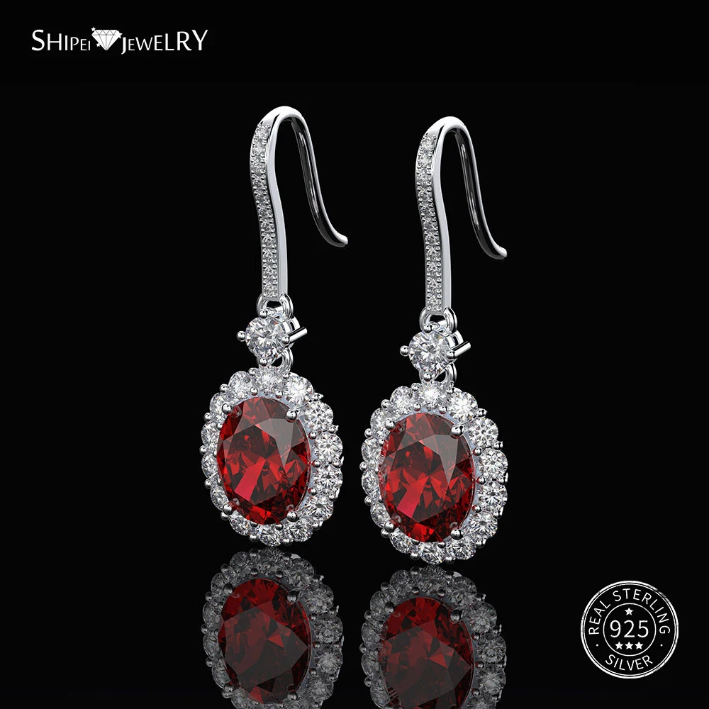 

Shipei 100% 925 Sterling Silver Ruby with Earrings Pink Sapphire Ruby Drop Earrings 925 for Women Birthday Gift Fine Jewelry
