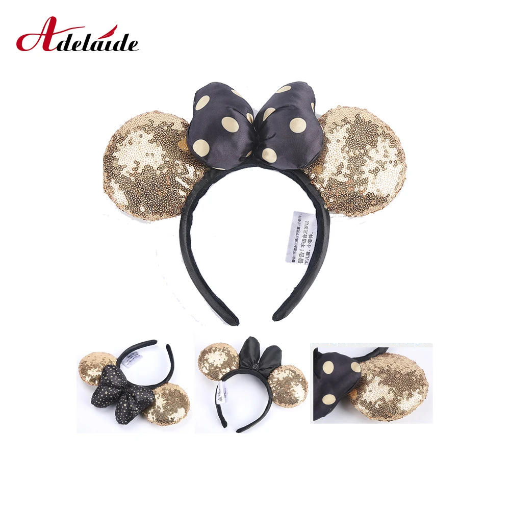 

Mickey Mouse Ear Headband Gold Sequins Wave point Minnie headband Sequin EARS COSTUME Headband Cosplay Plush Adult/Kids Gift