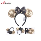 Повязка на голову ухо Микки Мауса с золотыми блестками и волнистыми деталями, костюм с блестками, повязка на голову для косплея, плюшевый подарок для взрослых и детей