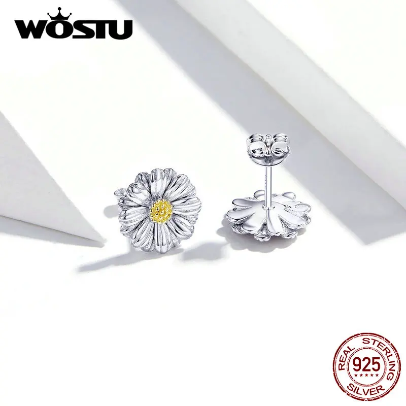 Женские серьги-гвоздики из серебра 925 пробы с цветком Маргаритки | Украшения и
