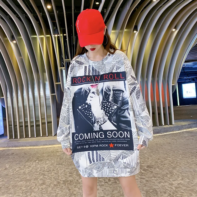 

Donsignet Fashion Women's Sweater Casual Round Neck Pullover Character Printing Loose Oversized Knitted Long-sleeved Sweater