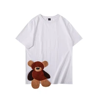 pure cotton short sleeved t shirt spring summer new style bear cartoon embroidery loose soft casual couple traveling clothing