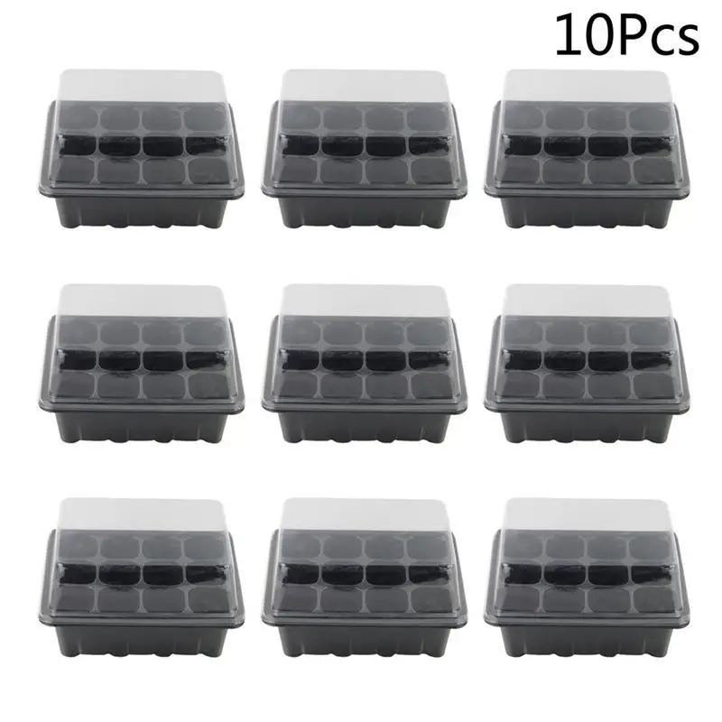 

18x14x6cm Flower Pot Seeds Seedling Tray Sprout Plate 12-Cells Nursery Pots Tray With Transparent Lids Box For Gardening(Black)
