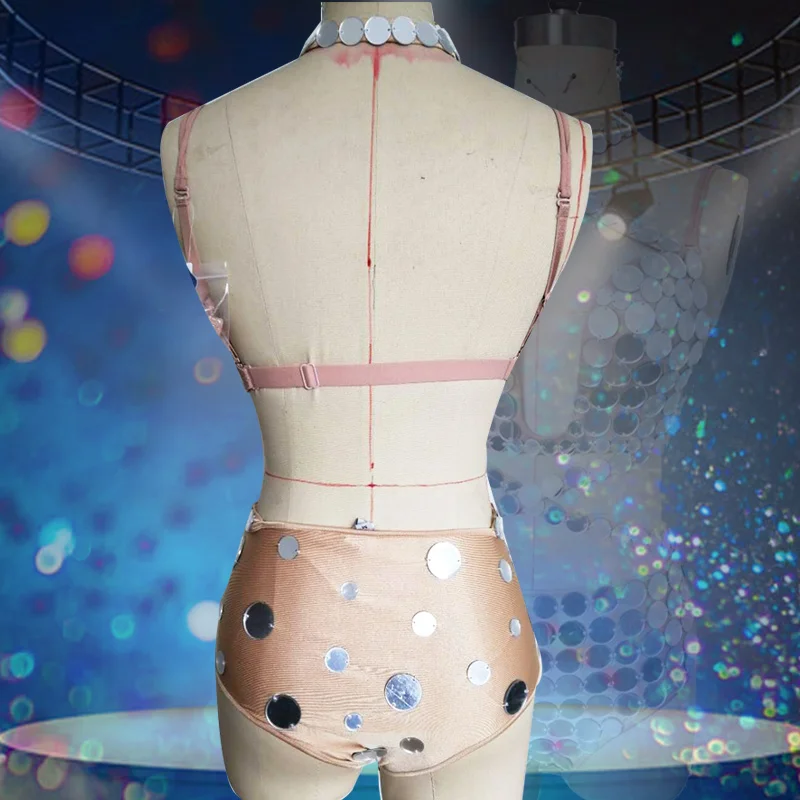 Набор серебристого бикини с ручным шитьем женский костюм для диджея певицы танца