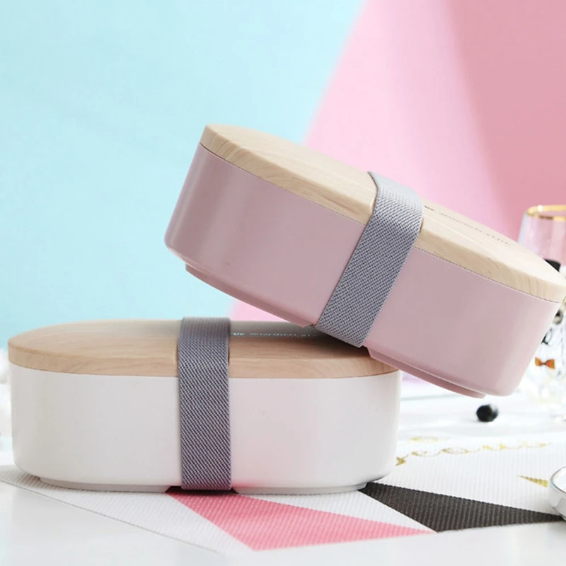 Деревянная Двойная овальная коробка для завтрака, школьный офисный Ланч-бокс, Ланч-бокс в скандинавском стиле с посудой