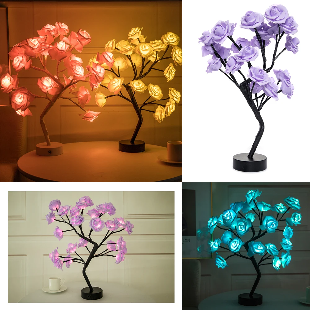 

LED Table Lamp Rose Flower Tree USB Night Lights Home Decoration LED Table Lights Parties Xmas Christmas Wedding Bedroom Decor