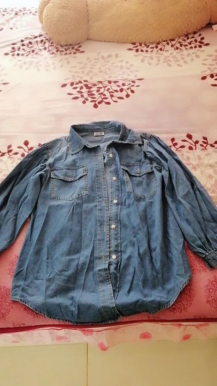 

Korean 2019 Autumn New Fashion Women Denim Blouse Water Wash Full Sleeve Shirts Female Lapel Female Clothes Puff Sleeve SA324S30