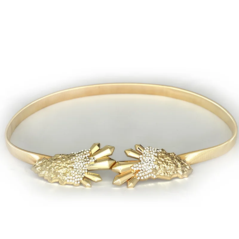 Люксовый бренд эластичность металлические женские ремни Стразы пряжкой тонкие