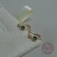 925 sterling silver european style open dark green zircon gold ear clip women street photography jewelry