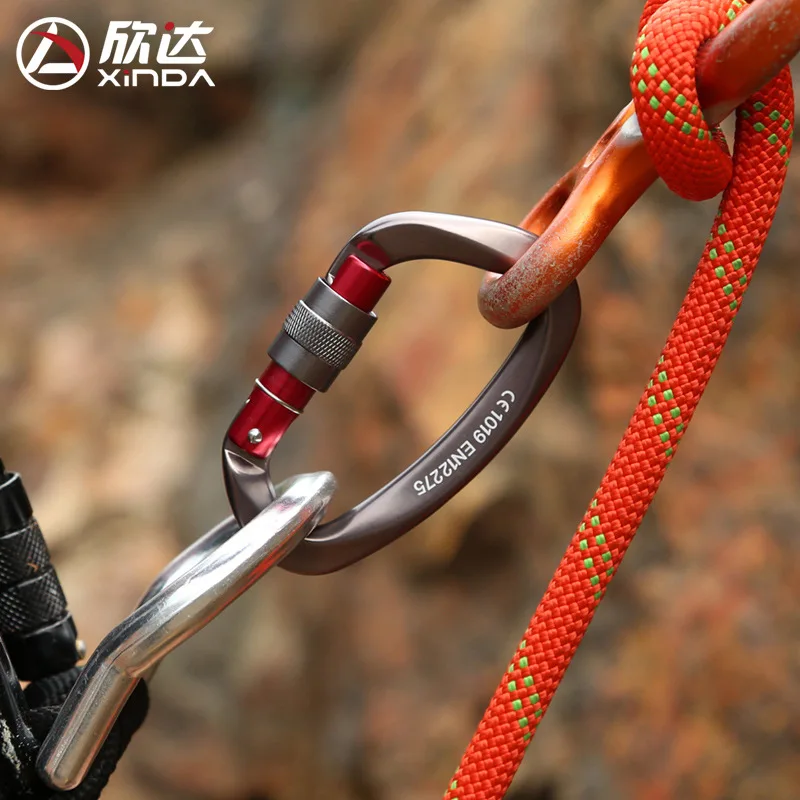 xinda 25kn mountaineering caving rock climbing carabiner d shaped safety master screw lock buckle escalade equipement free global shipping