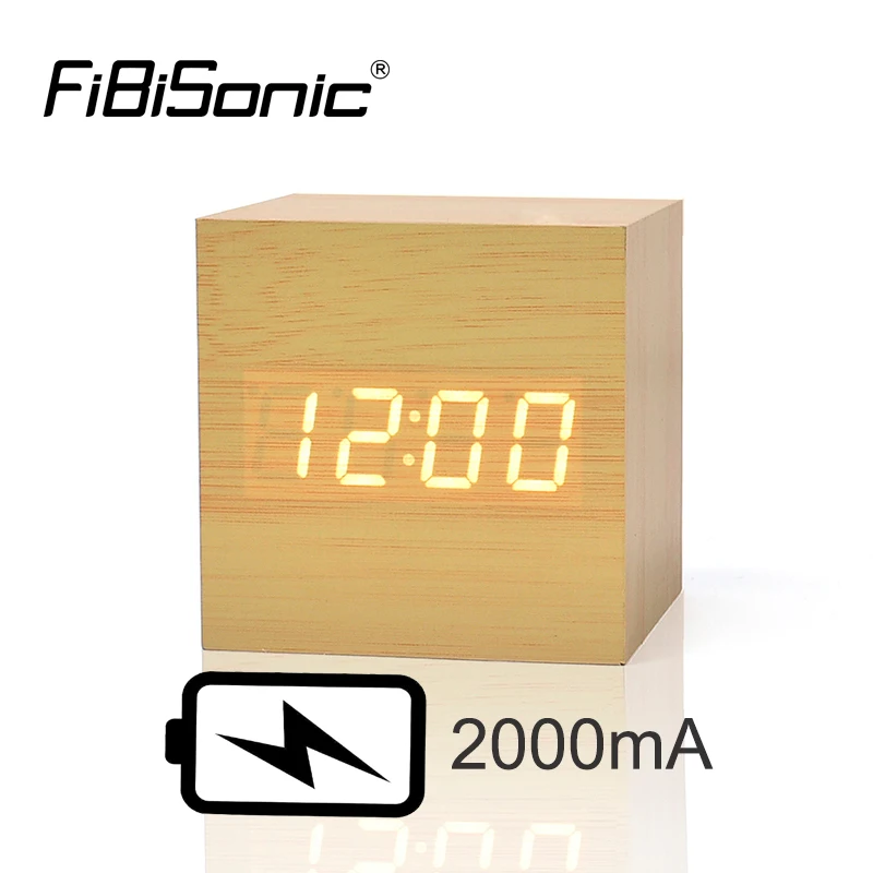 

FiBiSonic 2021 New Wooden LED Alarm Clock Temperature Sounds Control Clocks Electronic Desktop Digital Table Clocks