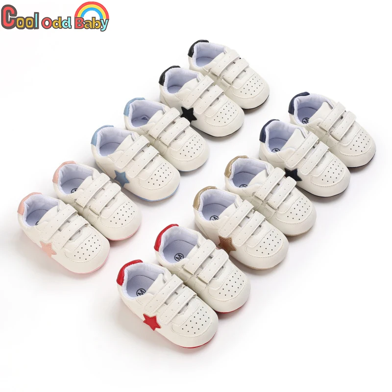 2021 Casual Infant Sneakers Baby Boys Girl First Walkers Shoes White Stars Fashion Newborn Footwear Soft Anti-Slip PU Crib Shoes