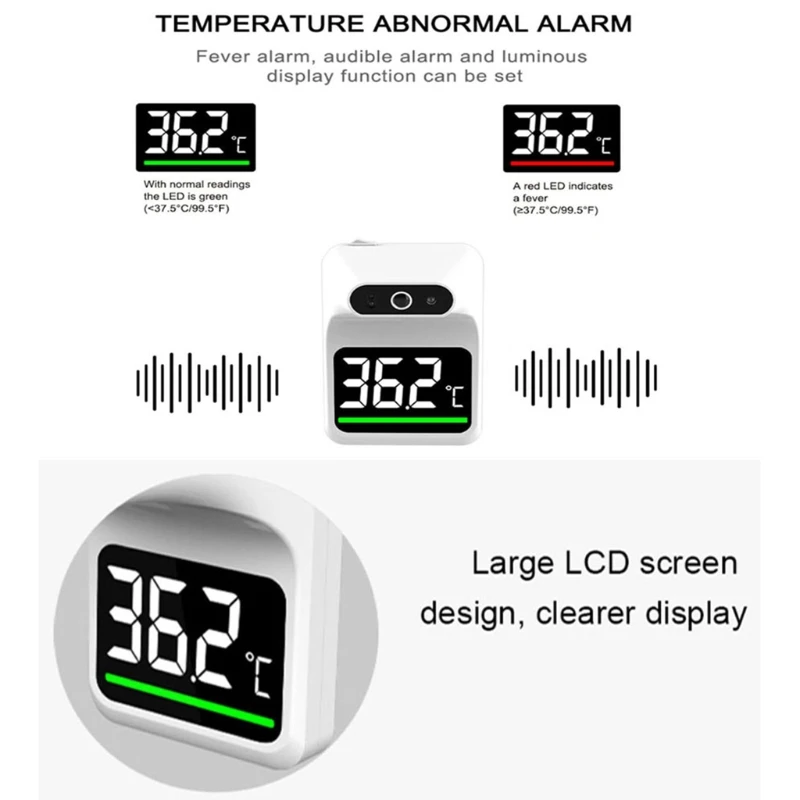 

Wall-Mounted Infrared Forehead Thermometer Non-Contact Infrared Thermometer with LCD Display Fever Alarm Accurate Instant Readin