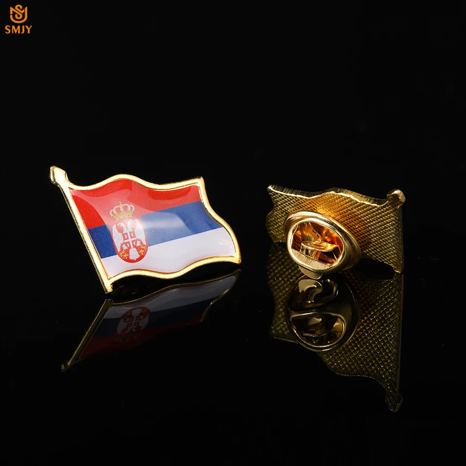 

Euro Serbia Waving Flag Brooch Men's Backpack Tie Lapel Safety Buckle Pin Gold-Plated Metal Memorial Badge Collection