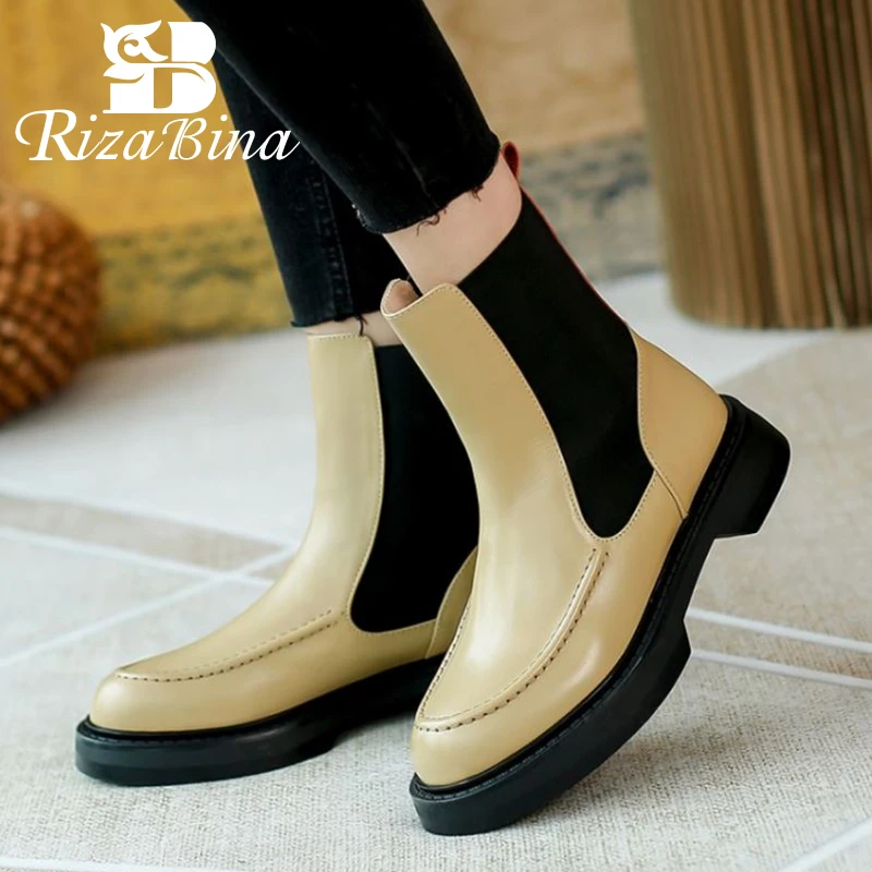 

RIZABINA New Ankle Boots Women Real Leather Mix Color Winter Shoes Women Fashion Winter Short Boots Women Footwear Size 34-40