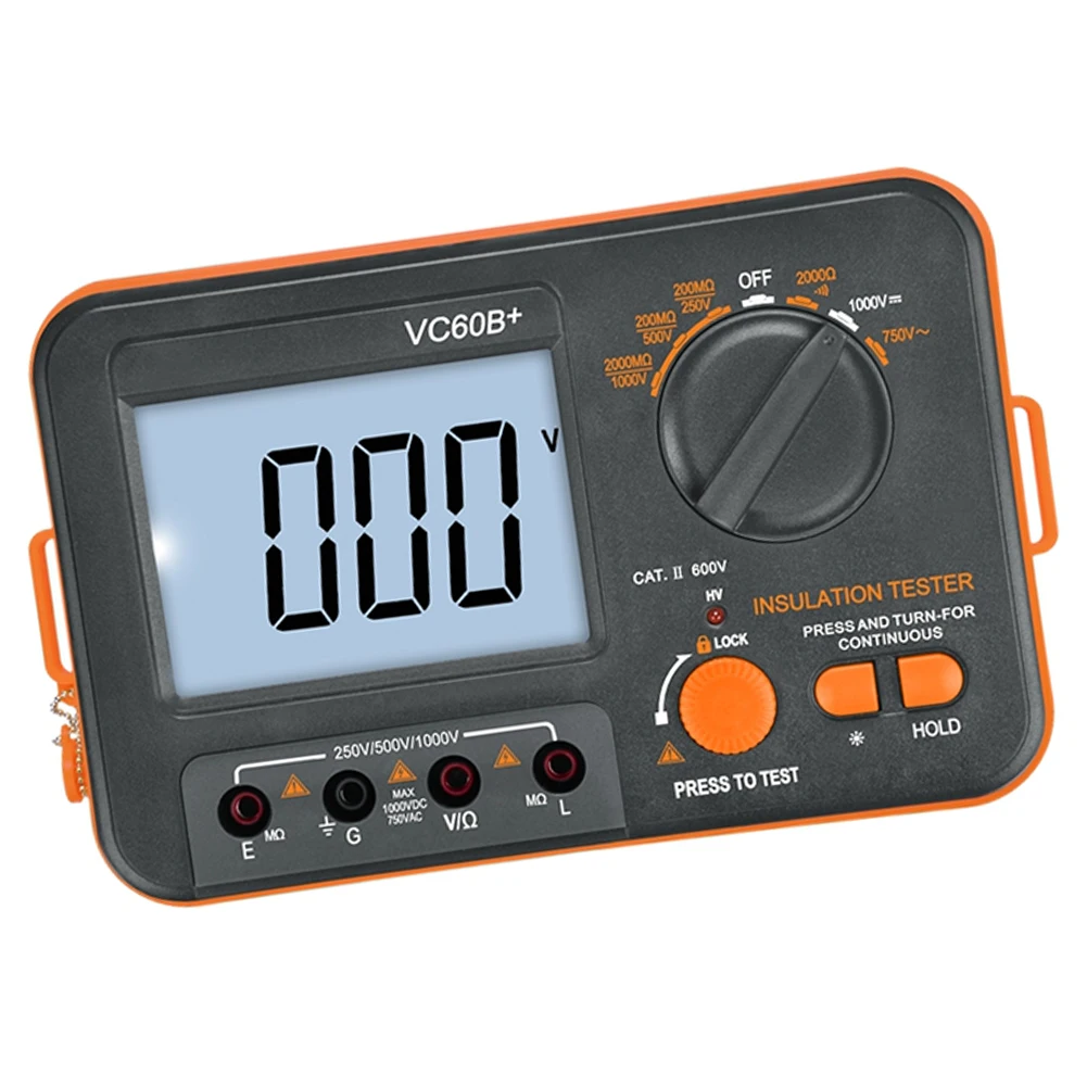 

VC60B+ Digital Insulation Resistance Tester LCD Display Megger Insulation 0-2000M Ohm High Voltage Short Circuit Input Alarm New