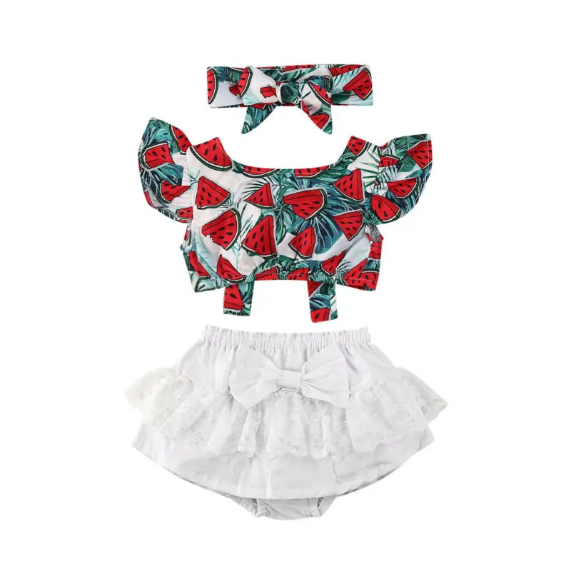 

Newborn Baby Girl Clothes Watermelon Top Shorts Headbands Summer Girls Clothes Outfit Set