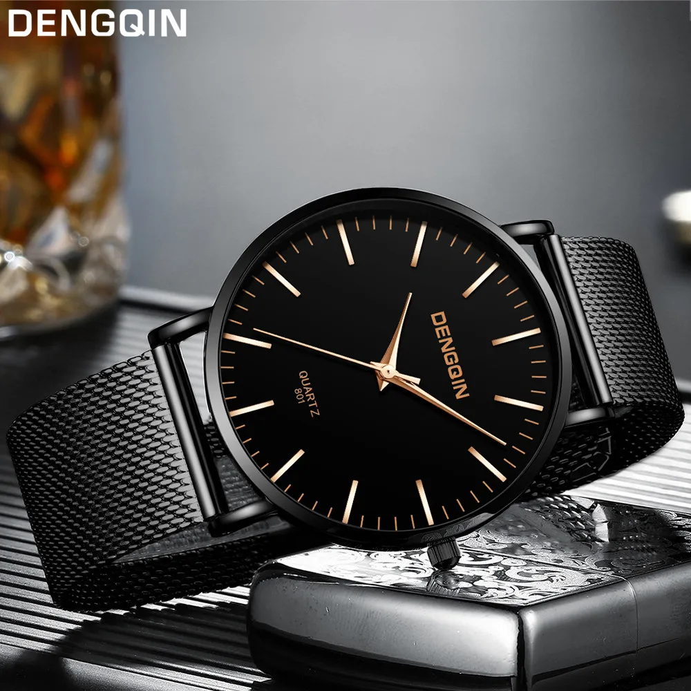 

Minimalist Men Fashion Ultra Thin Watches Simple Men Business Stainless Steel Mesh Belt Quartz Watch No Scale Blank Dial Watch