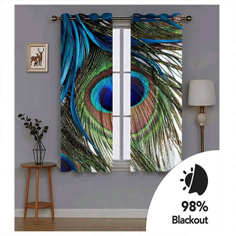 Популярные 3d шторы с изображением перьев синие для гостиной светонепроницаемые