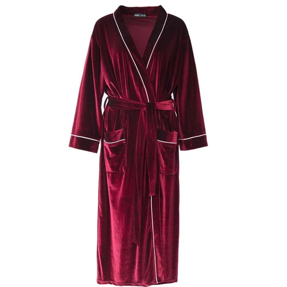 Gold Velvet Women's Bathrobe Autumn Winter Lover Bath Robe Kimono with Sashes Solid V Neck Dressing Gown for Female Sleepwear