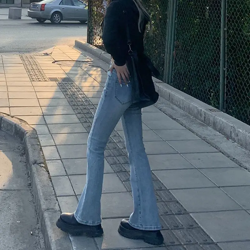 

Vintage Women's Elastic Slim Denim Flare Boot Cut Pants Female Lady High Waist Trumpet Full Length Jeans Streetwear for Women