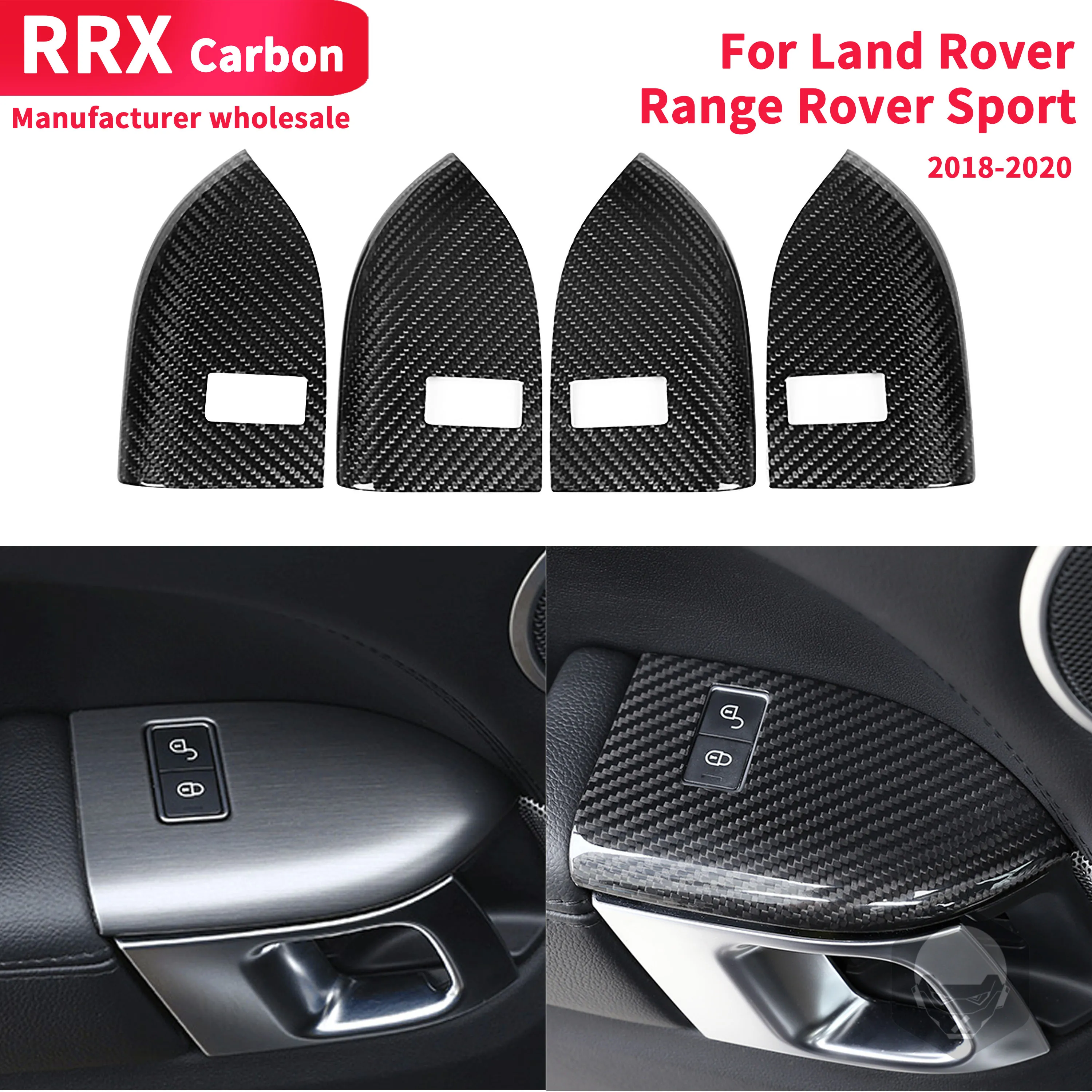 

4Pcs Child Lock Button Frame Sticker Trim Low Configuration For Land Rover Range Rover Sport 2018-2020 Real Carbon Fiber Black