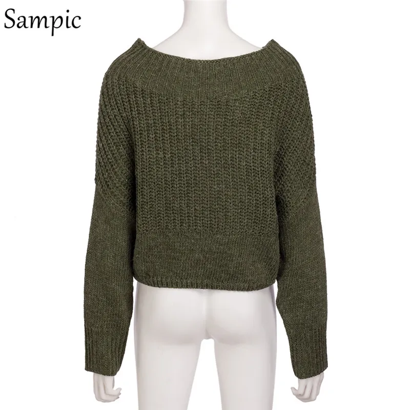

Sampic Knitted Crop Sweater Autumn Pullover Women Jumper Long Sleeve Pull Winter Tops Crew Neck Casual Womens Sweaters