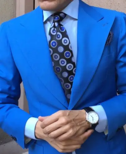 Мужской блейзер с лацканами Королевского синего цвета на заказ свадебное платье