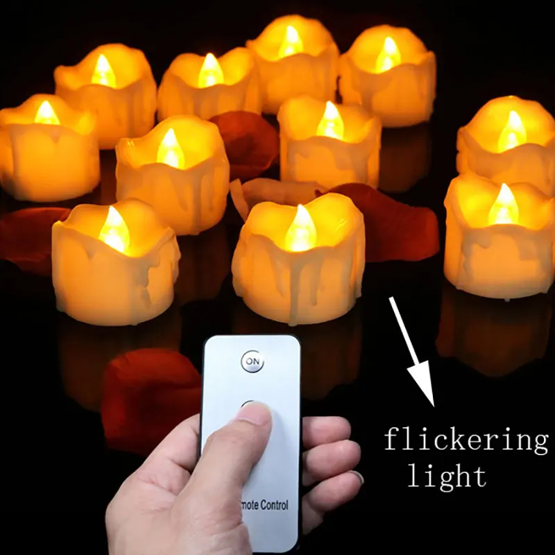 Pack of 12 Remote or Not Remote Flameless Small LED Tealight,Battery Operated Votive Candle Light Set For Happy Birthday Wedding