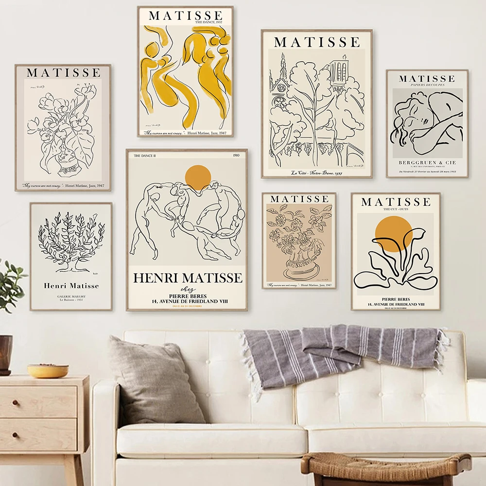 Картина на холсте с абстрактными линиями Matisse настенная живопись скандинавские